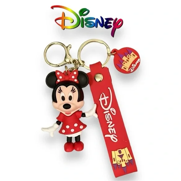 Disney Keychain Minnie Mouse Cartoon Silicone Pendant Keyring 3D Key Ring NEW - Picture 16 of 16